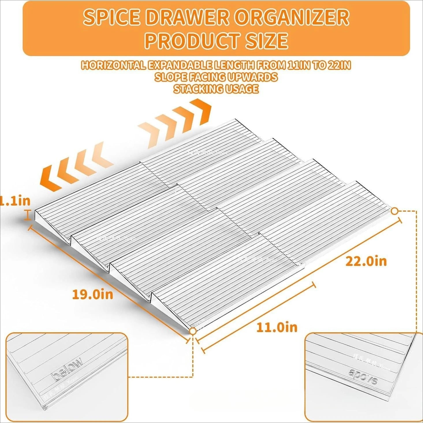 Expandable Spice Drawer Organizer Rack for Kitchen Cabinets