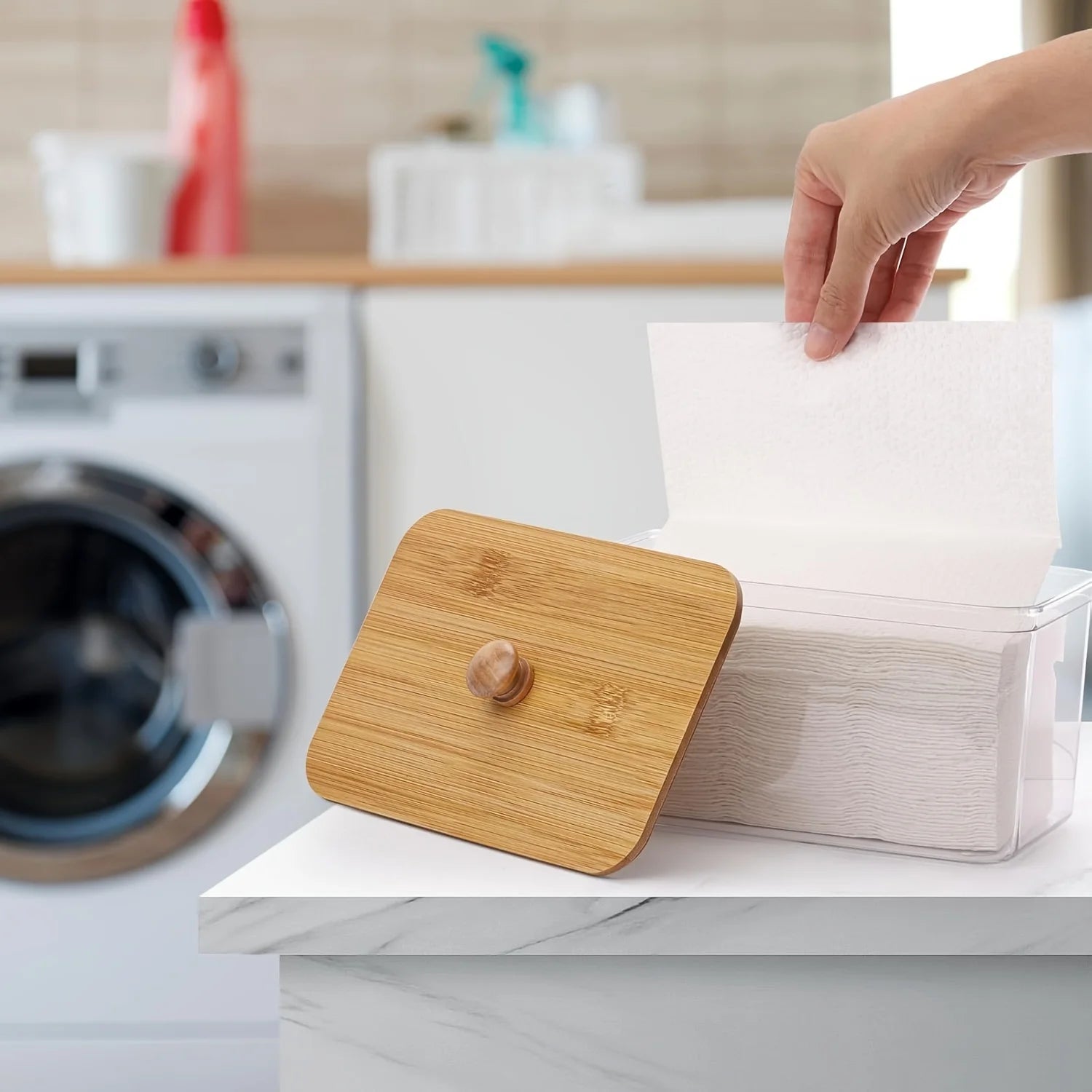 Acrylic Dryer Sheet Holder Container with Bamboo Lid