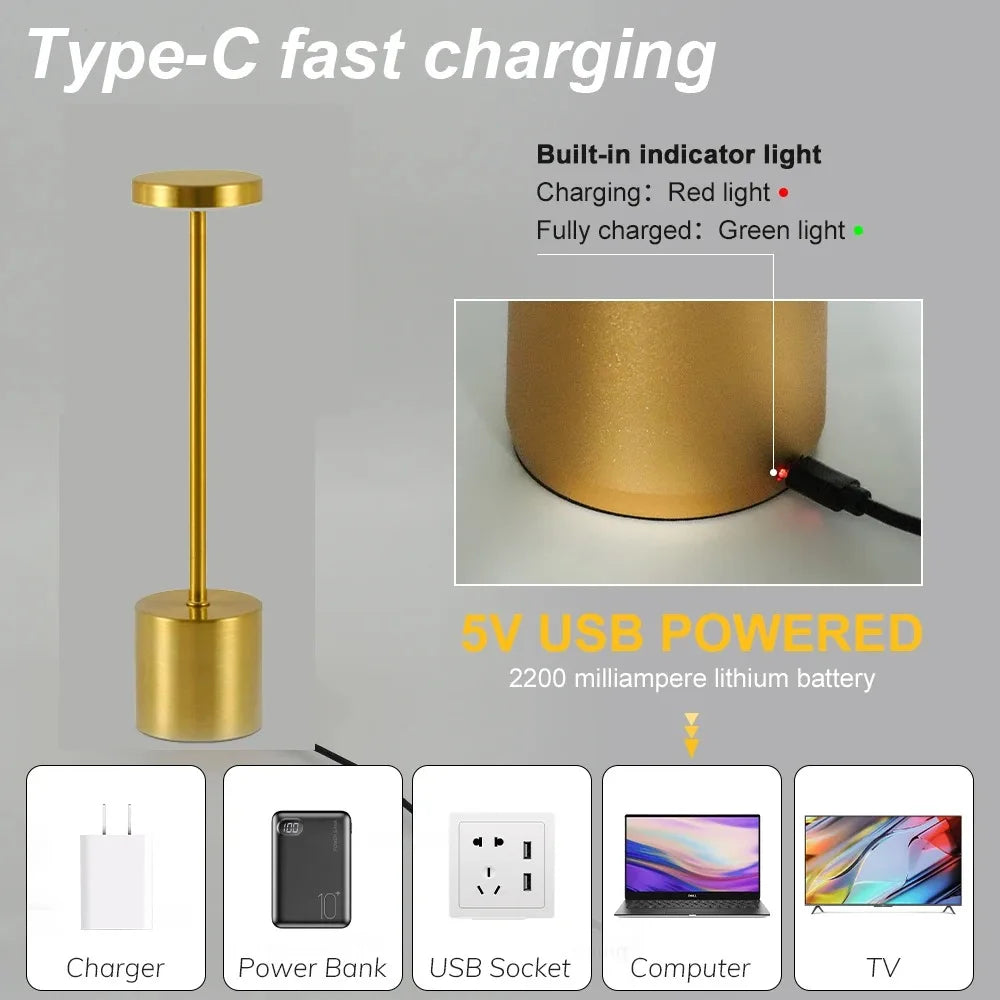 Rechargeable Table Lamps With Touch Sensor 3 Color Adjustable LED Desk Light