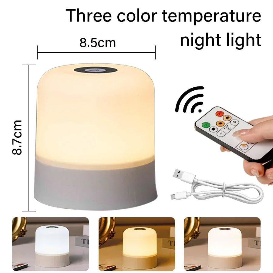 Rechargeable LED Night Light With Remote Control RGB Dimmable Table Lamp