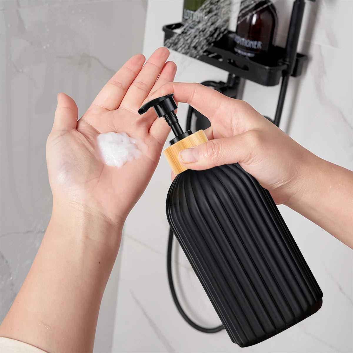 Bathroom Organizer Set with Soap Dispenser, Cotton Ball Holder and Toothbrush Holder